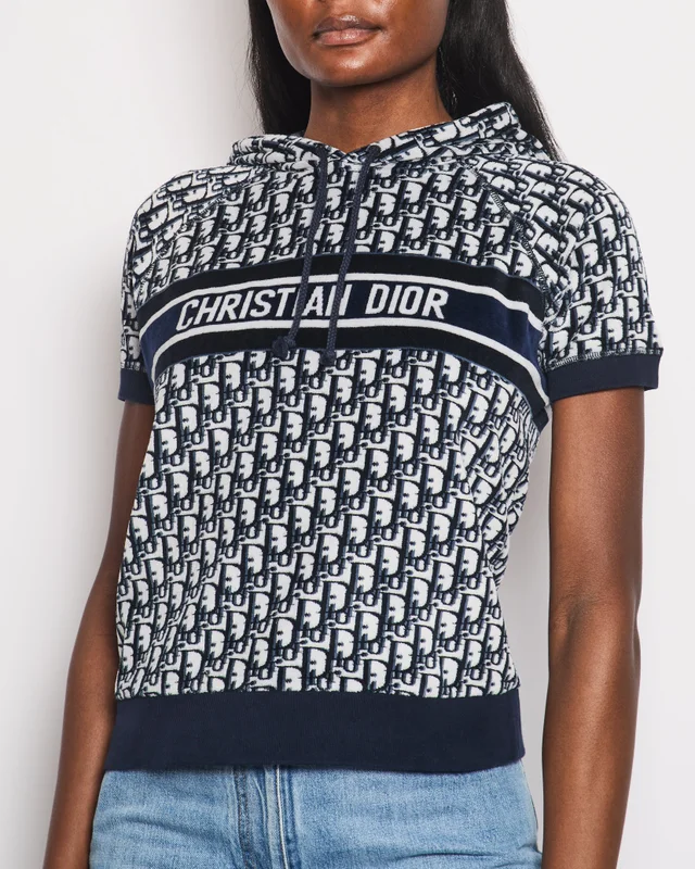 Dior Blue Oblique Print Short Sleeve Hooded Towelling Top Size XS (UK 6) in Blue from Sellier, photo 2 of 2