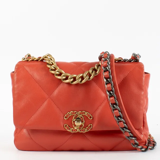 Coral Lambskin Small Chanel 19 Bag in Lambskin from Labellov