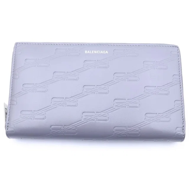 Balenciaga Zip Around Wallet BB Logo Leather Gray in Grey Leather from The Reluxe