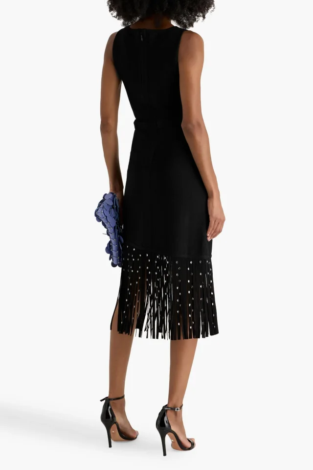 Hervé Léger Reagan Crystal-Embellished Fringed Bandage Midi Dress in Black, photo 3 of 4 from THE OUTNET
