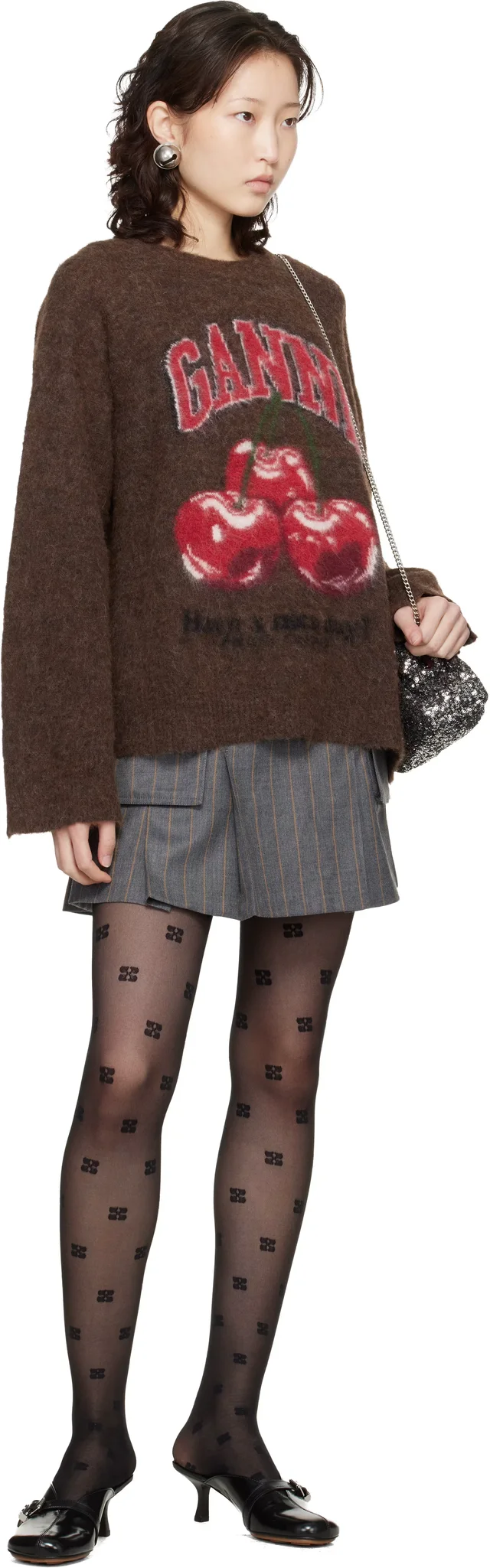 GANNI Brown Brushed Alpaca Graphic Oversized Sweater, photo 4 of 6 from SSENSE