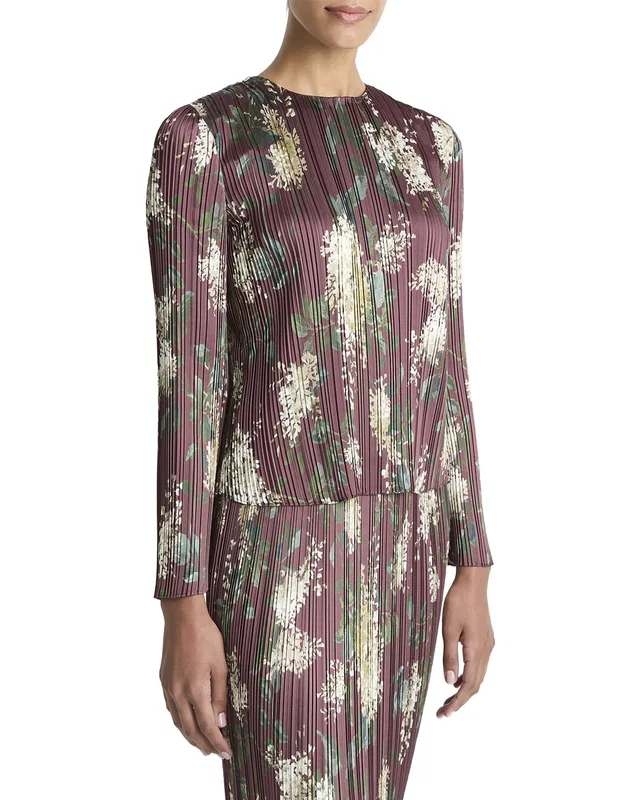 Vince Lilac Printed Micro Pleated Top, image 1 of 1 from Rue La La