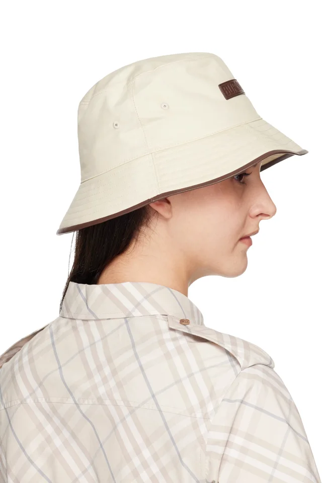 Burberry Off-White Logo Gabardine Bucket Hat, photo 3 of 3 from SSENSE