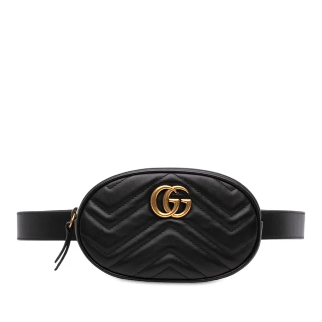 Black Gucci GG Marmont Matelasse Calfskin Belt Bag in Black Calfskin from Designer Revival
