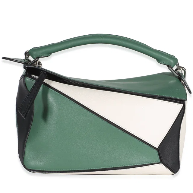 Loewe Green Multicolor Calfskin Medium Puzzle Bag in Green Calfskin from myGemma