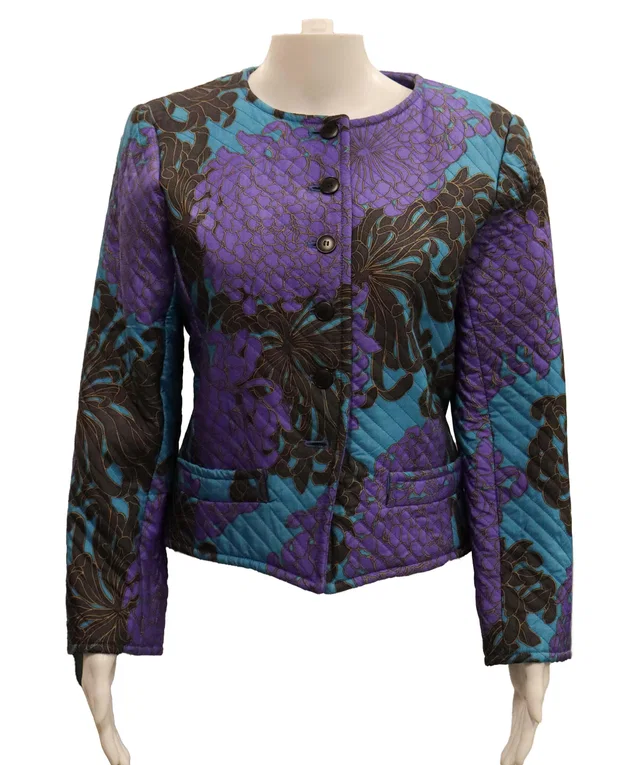 Saint Laurent flower printed padded jacket in Multicolor Silk from Luxury Promise