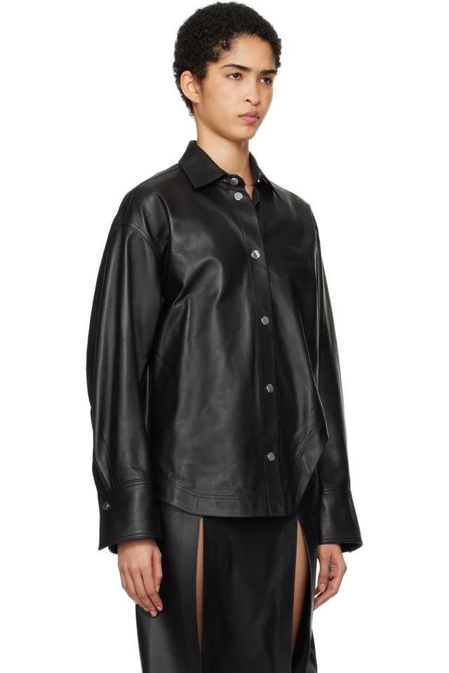 The Attico Black Eliza Leather Shirt, photo 2 of 4 from SSENSE