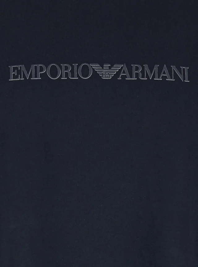 Emporio armani Blue Crew Neck T-Shirt with Logo Embroidery in Cotton for Men in Blue 100% Cotton, photo 5 of 6 from Gaudenzi Boutique