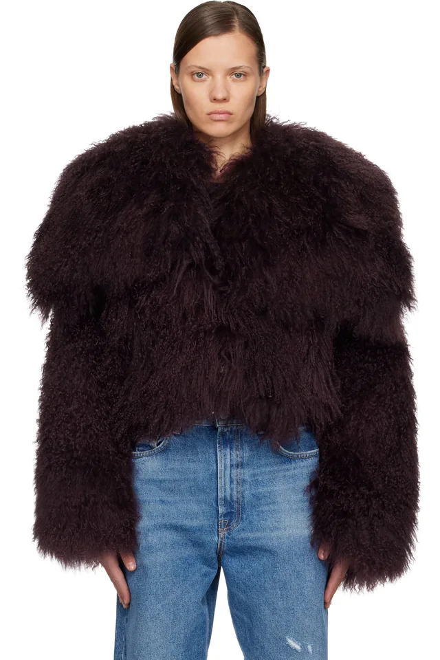 Burgundy Shearling Bomber Jacket, image 1 of 1 from SSENSE