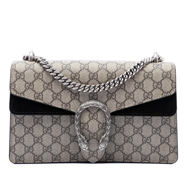 Beige Gucci Medium GG Supreme Dionysus Shoulder Bag in Beige Suede from Designer Revival