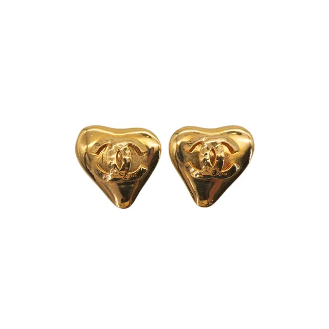 Chanel Vintage Earrings Cocomark Heart Gold Accessory 93P in Gold from Luxury Promise