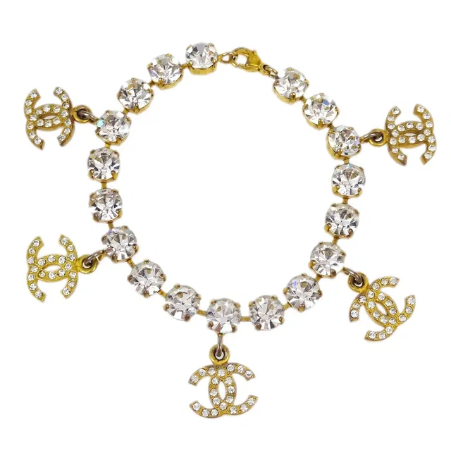 Chanel Rhinestone Chain Bracelet Gold 95A in Gold from AMORE Vintage Tokyo