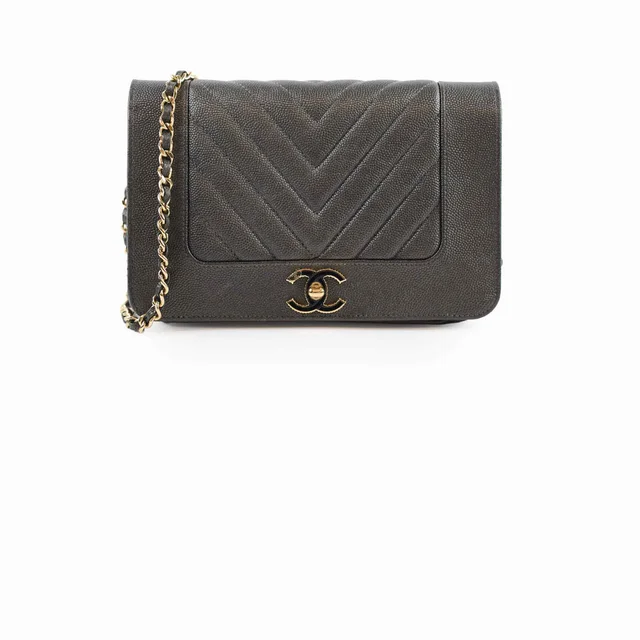 Chanel Seasonal Wallet on Chain WOC Caviar Dk Grey (27 Series) in Grey Caviar leather from The Purse Affair