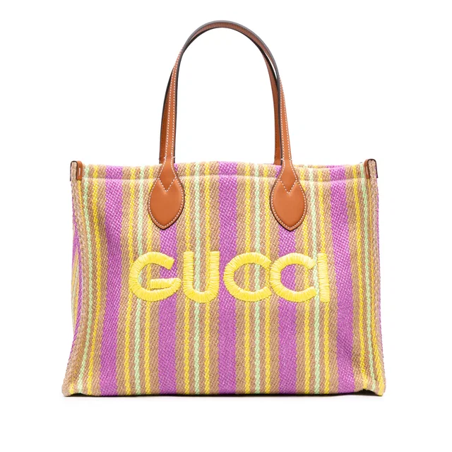 Purple Gucci Medium Jute Embroidered Logo Shopper Tote in Purple Leather from Designer Revival