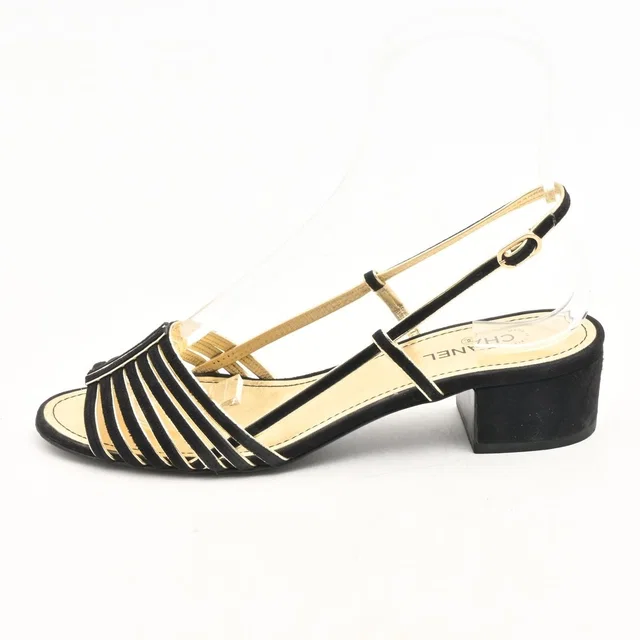 Chanel Sandals Black Gold Leather in Black Leather from The Reluxe
