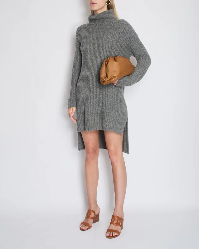 Dior Grey High Neck Long Sleeve Ribbed Dress Size FR 34 (UK 6) in Grey Cashmere from Sellier