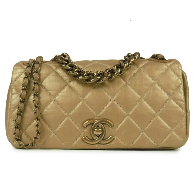 Chanel Paris Bombay Flap Gold Calfskin 2-Way Shoulder Bag in Gold Calfskin from The Reluxe