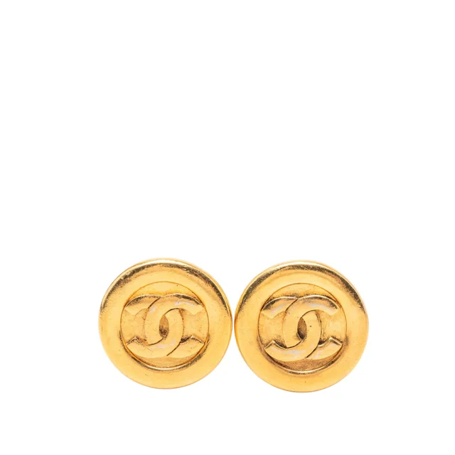 Gold Chanel CC Gold Plated Round Clip On Earrings in Gold from Designer Revival