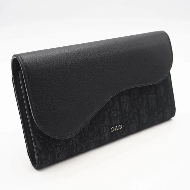 Dior Oblique Jacquard Grained Calfskin Saddle Long Wallet Black Calf Leather in black Caviar leather from Poshmark