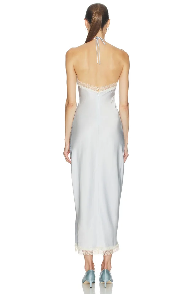 Helsa Viscose Satin Dress With Lace in Baby Blue, photo 3 of 3 from REVOLVE (Canada)