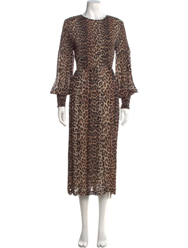 GANNI Animal Print Midi Length Dress in brown|red from The RealReal