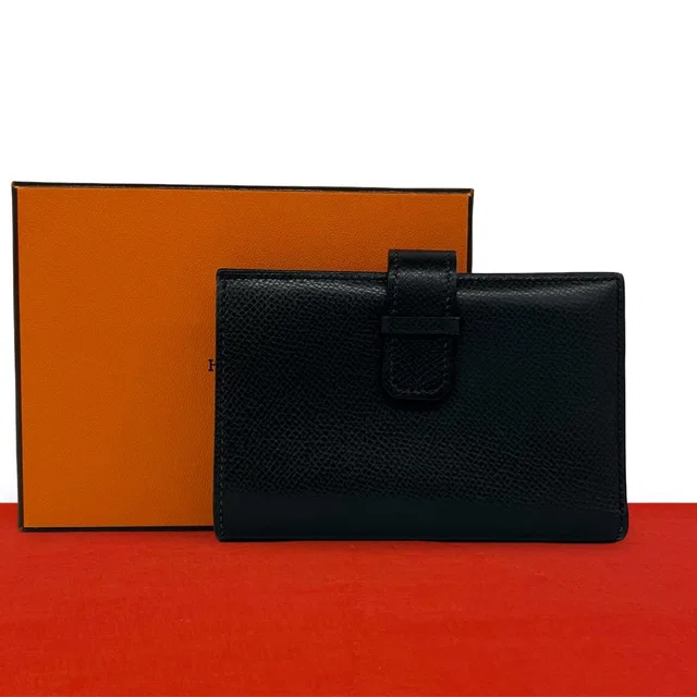 Hermès Jura Veau Epsom Bifold Wallet Mini Card Case Coin Purse Black in Black Epsom leather from The Reluxe