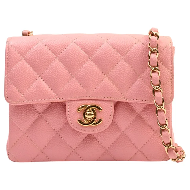 Chanel Circa 2003 Caviar Skin Classic Flap Chain Bag Mini Pink in Pink Caviar leather from VINTAGE QOO TOKYO