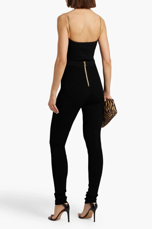 Balmain Ribbed-Knit Skinny Pants in Black, photo 3 of 4 from THE OUTNET
