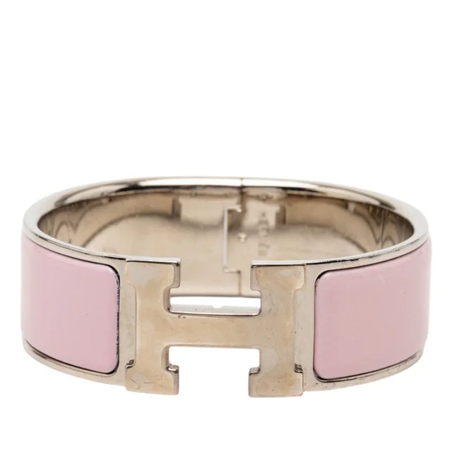 Pink Hermès Wide Enamel Clic Clac H Bracelet GM in Pink from Designer Revival