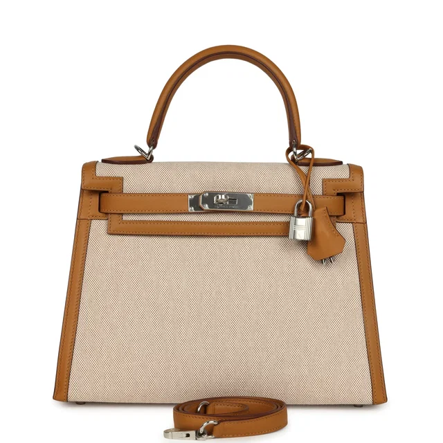 Hermès Kelly Sellier 28 Sesame, Beige & Ecru Toile H Canvas Swift Palladium Hardware in Beige Swift leather from Madison Avenue Couture