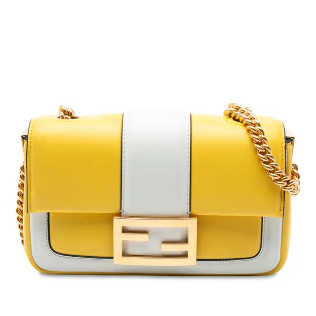 Yellow Fendi Mini Bicolor Nappa Apolo Chain Baguette Shoulder Bag in Yellow Nappa leather from Designer Revival