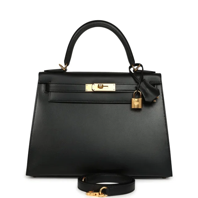 Hermès Kelly Sellier 28 Black Tadelakt Gold Hardware in Black Calfskin from Madison Avenue Couture