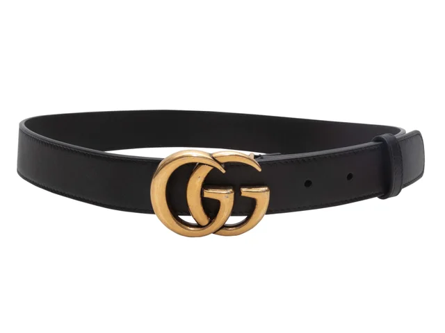 Black Gucci Leather Running GG Belt Size 30 in Black Leather from Designer Revival