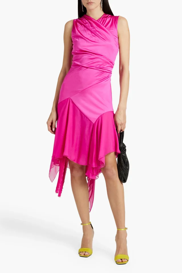 Versace Chiffon-Paneled Draped Jersey Midi Dress in Pink, photo 2 of 4 from THE OUTNET