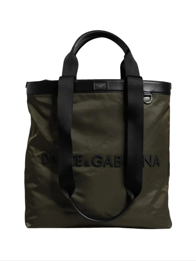 New W/Tags Dolce & Gabbana Olive Green Nylon Tote With Black Leather Straps in green|black Nylon from Poshmark
