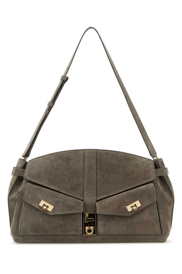 Ferragamo Regular Shoulder Bag — Gray in Grey Suede from HEWI