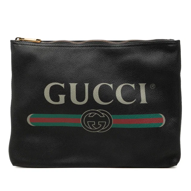 Black Gucci Medium Calfskin Logo Portfolio Clutch in Black Calfskin from Designer Revival