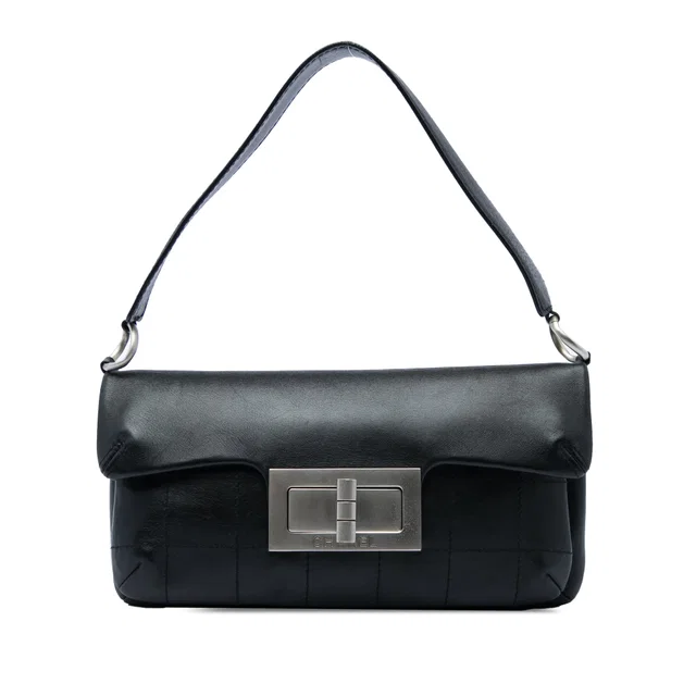 Black Chanel Calfskin Square Stitched Mademoiselle Shoulder Bag in Black Calfskin from Designer Revival
