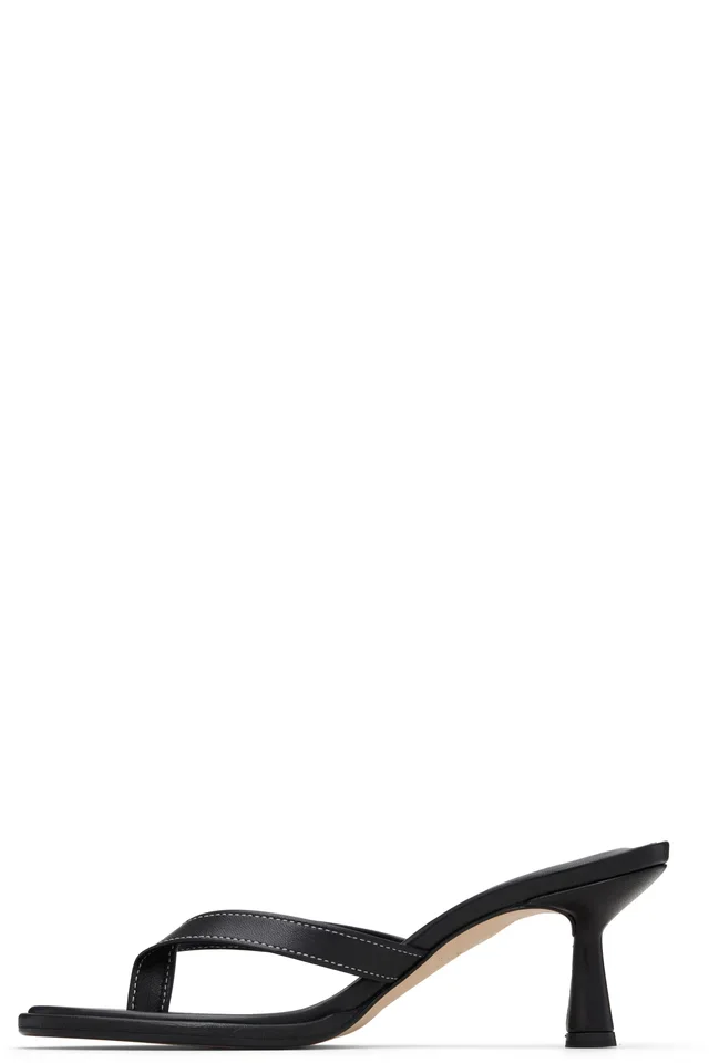 Aeyde Black Daphne Leather Thong Heeled Sandals, photo 3 of 4 from SSENSE