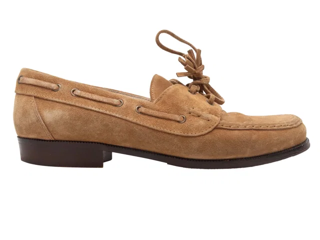 Tan Chanel Suede Boat Shoe Loafers Size 38 in Brown Suede from Designer Revival