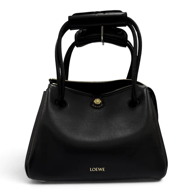 Loewe Madrid Bag Small Supple Leather 2-Way Handbag Black in Black Leather from The Reluxe