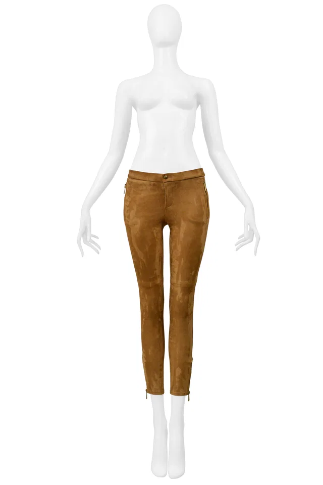 Gucci Brown Suede Pants With Gold Zippers in Brown Suede from Resurrection Vintage