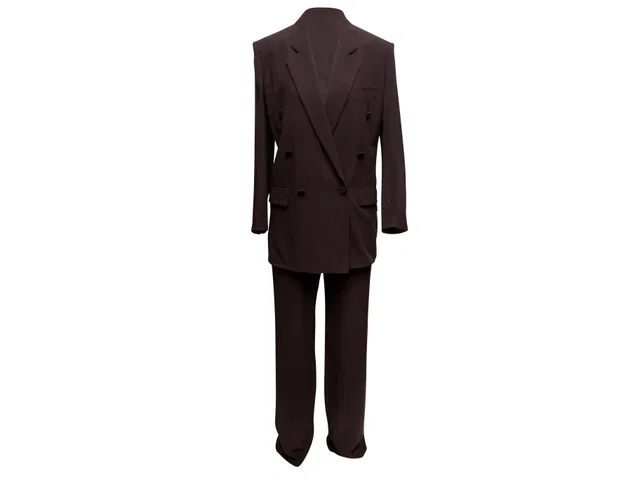 Brown Saint Laurent Suit Double-Breasted Silk Pant Suit Size US S in Brown Silk from Designer Revival