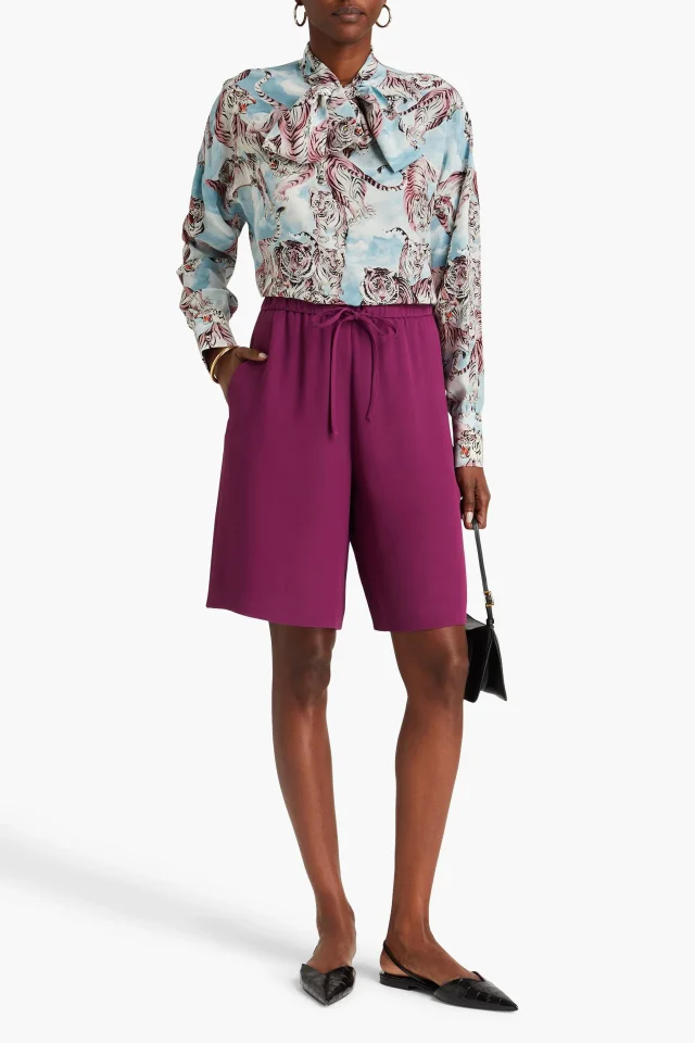 Valentino Garavani Silk-Crepe Drawstring Shorts in Purple, photo 2 of 4 from THE OUTNET