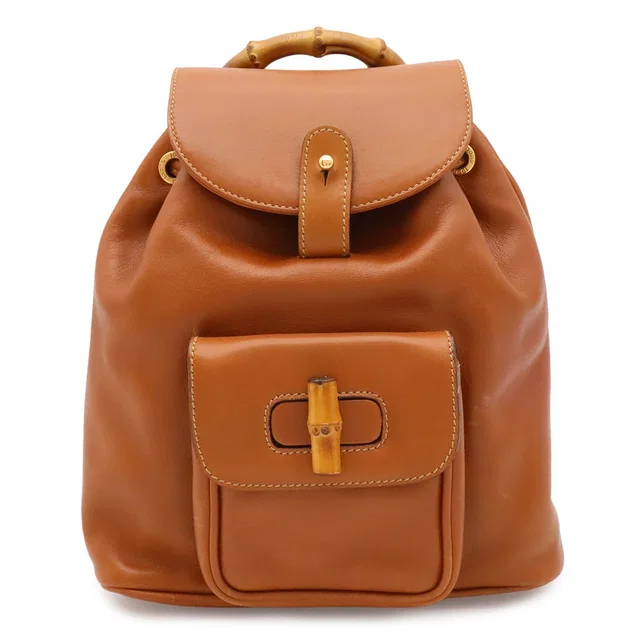 Gucci Bamboo Mini Backpack Shoulder Bag Leather Brown Gold 03 in Brown Leather from The Reluxe