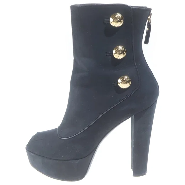 Louis Vuitton Open Toe Suede Leather Ankle Boots Black in Black Suede from The Reluxe