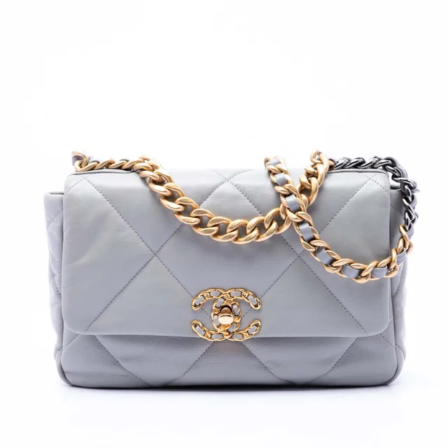 Gray Chanel Medium Lambskin 19 Flap Satchel in Grey Lambskin from Designer Revival