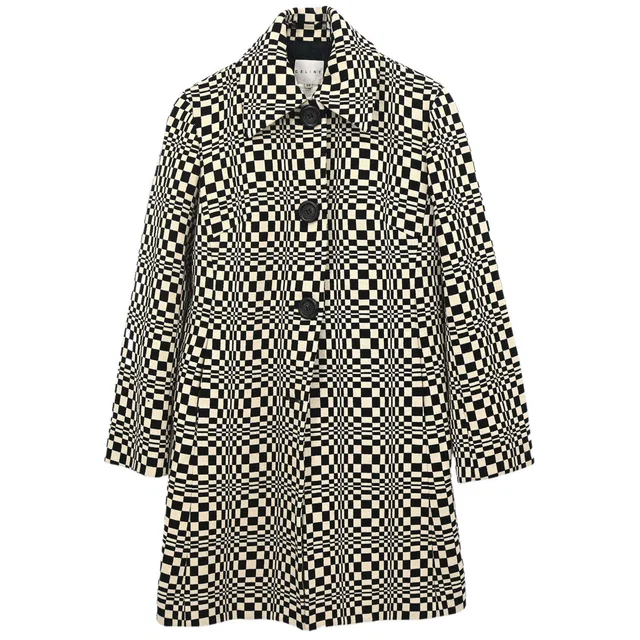 Celine Geometric Coat Black White #38 in Black Nylon from AMORE Vintage Tokyo