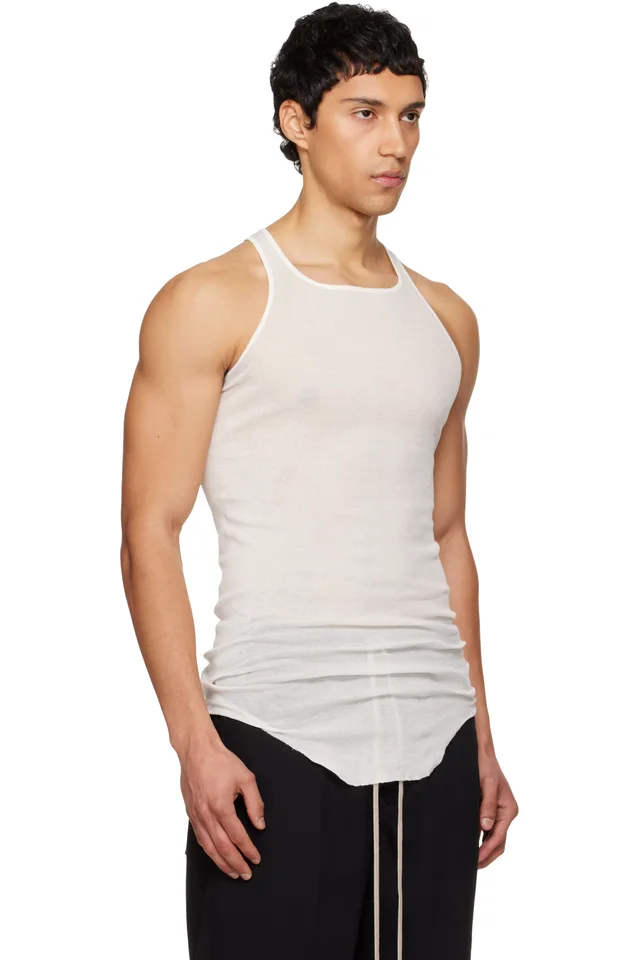 Rick Owens White Temple Basic Rib Tank Top, photo 2 of 4 from SSENSE