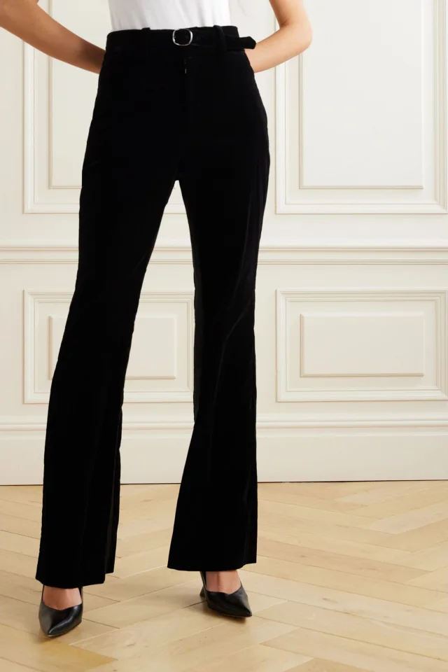 Proenza Schouler Marie Belted Satin-Trimmed Cotton-Blend Velvet Straight-Leg Pants in Black, photo 3 of 5 from THE OUTNET